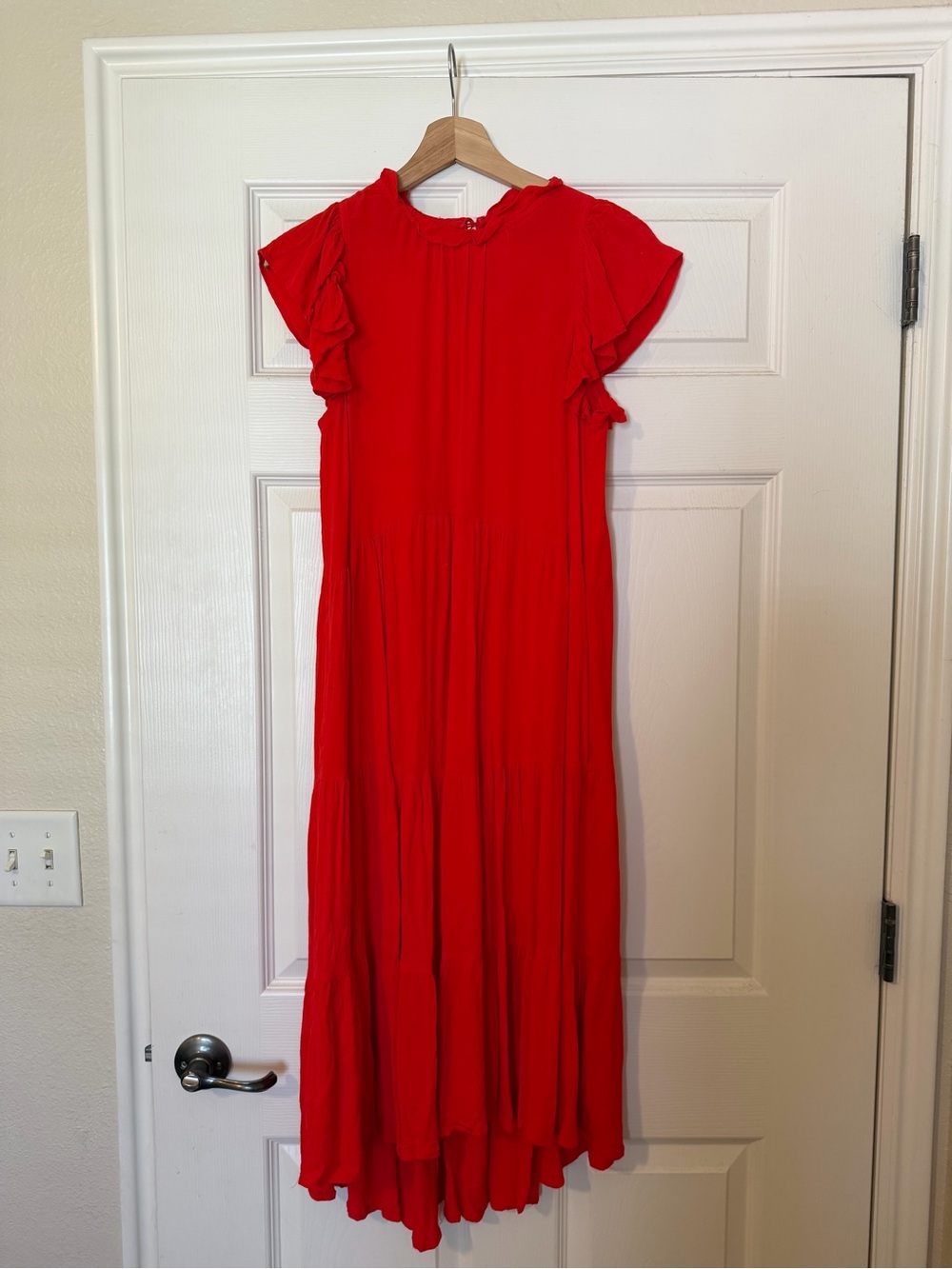 Mikarose Red Midi Dress with Flutter Sleeves